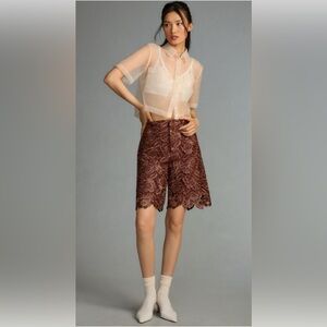 Anthropologie Brown Leather Lace Women Shorts